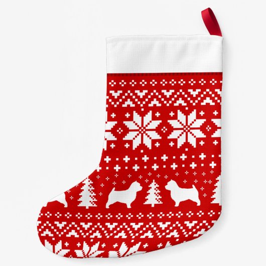 ノーウィッチテリアシルエットホリデーパターンキュート スモールクリスマスストッキング (裏面)