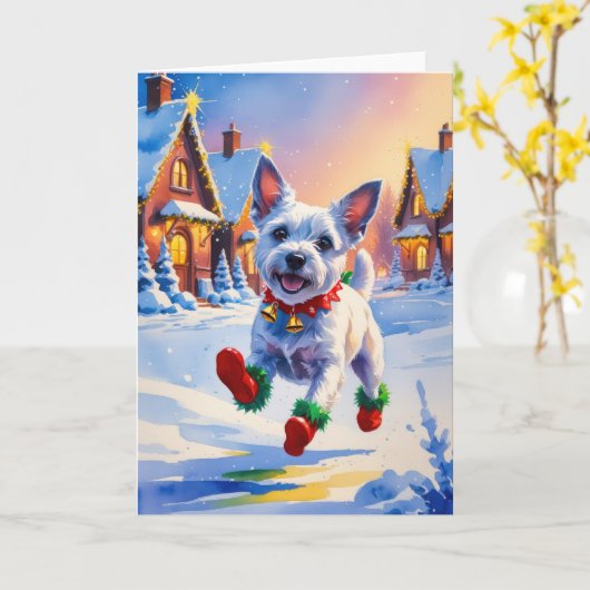 ノーウィッチテリア犬クリスマスグリーティングカード カード (黄色い花)