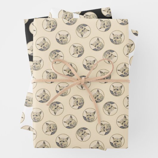 ノーウィッチ絵を描テリアの可愛いオリジナルペットドッグアート ラッピングペーパーシート (インサイチュ)