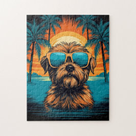 ノーウィッチ・テリアーとサングラスを持ったビーチ ジグソーパズル