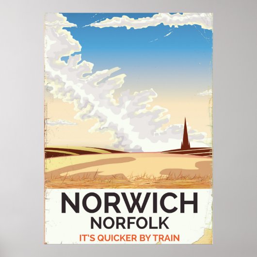 ノーウィッチ ノーフォーク ヴィンテージ風 旅行ポスター ポスター (正面)