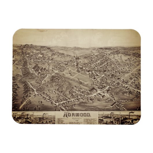 ノーウッド、MAヴィンテージマップ1882 マグネット (横)