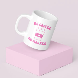 ノーコーヒーノーウォーキーキュートおもしろいピンクレトロ コーヒーマグカップ