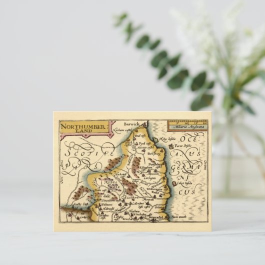 ノーサンバーランド県イングランドオールドアンティークの地図 ポストカード (スタンド正面)