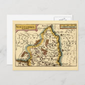 ノーサンバーランド県イングランドオールドアンティークの地図 ポストカード (正面/裏面)