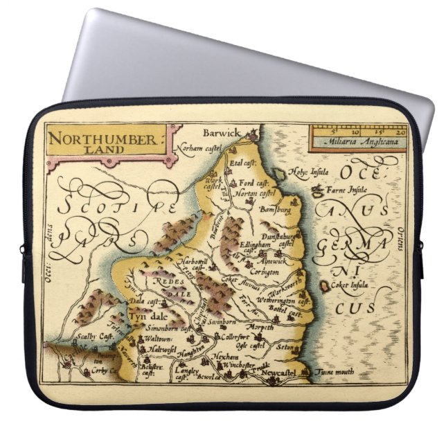 ノーサンバーランド郡 イギリス 古地図 ラップトップスリーブ (正面)