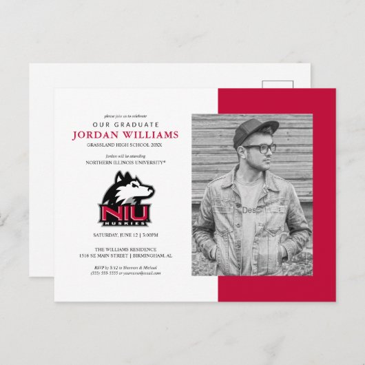 ノーザンイリノイ・ハスキーズ | 卒業 案内ポストカード (正面/裏面)