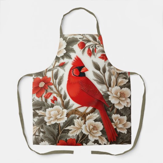 ノーザンカーディナル 鳥 美しい花 エプロン (正面)