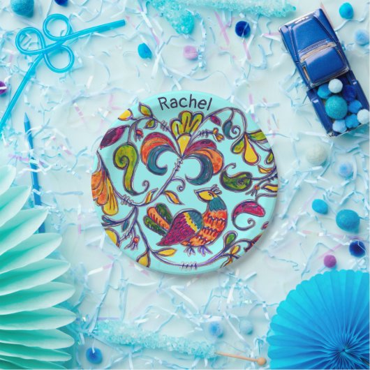 ノーザンバードフォークアートとお名前 ペーパープレート (パーティー)