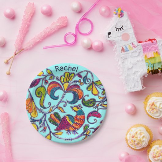 ノーザンバードフォークアートとお名前 ペーパープレート (パーティー)