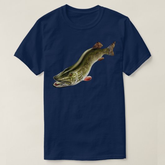 ノーザンパイク魚釣りアートイラストレーション1 Tシャツ (デザイン正面)