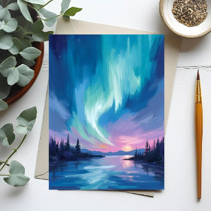 ノーザンライツの冬の水彩画 ポストカード