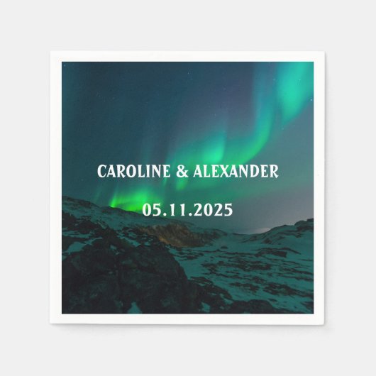ノーザンライツオーロラオーロラボレリスナイトスカイ結婚ズ スタンダードカクテルナプキン (正面)