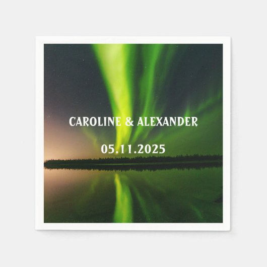 ノーザンライツオーロラオーロラボレリスナイトスカイ結婚ズ スタンダードカクテルナプキン (正面)