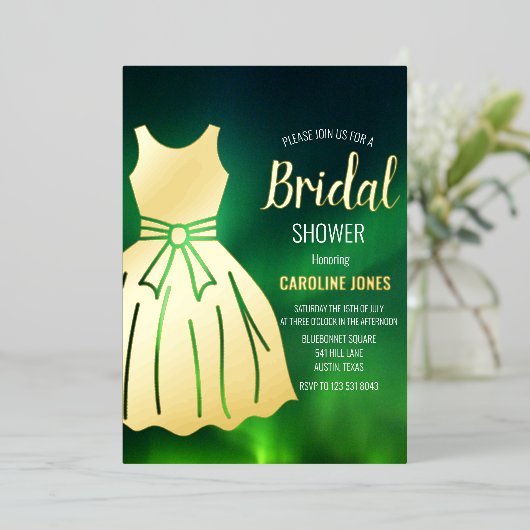 ノーザンライツオーロラボレリスブライダルシャワー 箔招待状 (立ち正面)