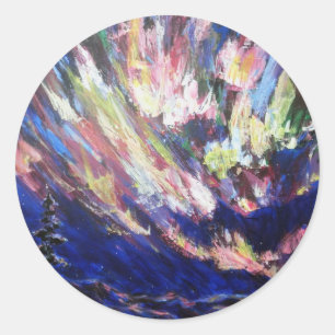 ノーザンライツオーロラ抽象芸術ア絵を描ート ラウンドシール