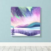 ノーザンライツカラフルウィンターナイト | 水彩画 キャンバスプリント (インサイチュ (ウッドフロア))