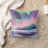 ノーザンライツカラフルウィンターナイト | 水彩画 クッション (ブランケット)