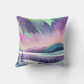 ノーザンライツカラフルウィンターナイト | 水彩画 クッション (裏面)