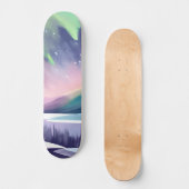 ノーザンライツカラフルウィンターナイト | 水彩画 スケートボード (正面)