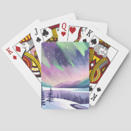 ノーザンライツカラフルウィンターナイト | 水彩画 トランプ