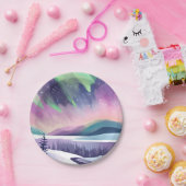 ノーザンライツカラフルウィンターナイト | 水彩画 ペーパープレート (パーティー)