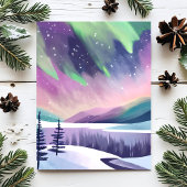 ノーザンライツカラフルウィンターナイト | 水彩画 ポストカード