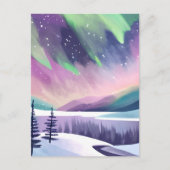 ノーザンライツカラフルウィンターナイト | 水彩画 ポストカード (正面)