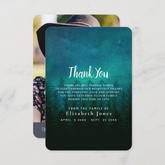 ノーザンライツフォレスト悔やみや弔慰ありがとう サンキューカード (正面/裏面)