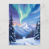 ノーザンライツ 冬の山の風景 水彩画 ポストカード (正面)