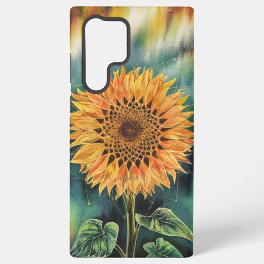 ノーザンライトの下のひまわり水彩 SAMSUNG GALAXYケース (裏面)