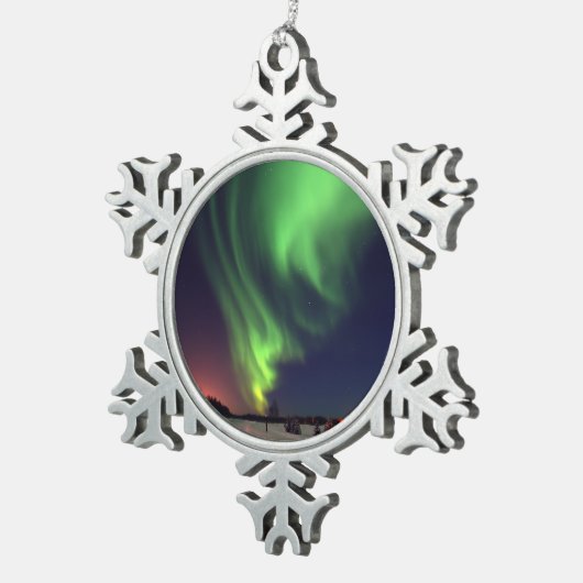 ノーザンライトアットベアーレイク スノーフレークピューターオーナメント (右)