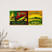 ノーザンライトサーモン缶ラベル付けAlimak, AK ポスター (キッチン)