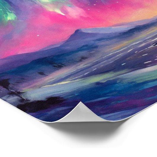 ノーザンライト鮮やか抽象芸術ナイトランドスケープ ポスター (角)