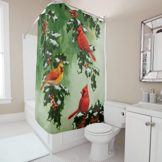 ノーザンレッド深紅色とホリー シャワーカーテン (インサイチュ)