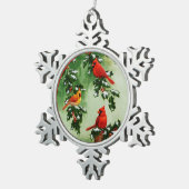 ノーザンレッド深紅色とホリー スノーフレークピューターオーナメント (右)