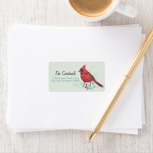 ノーザンレッド(鳥)ショウジョウコウカンチョウウォーターカラーアート ラベル (インサイチュ)