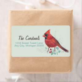 ノーザンレッド（鳥）ショウジョウコウカンチョウウォーターカラーアート ラベル