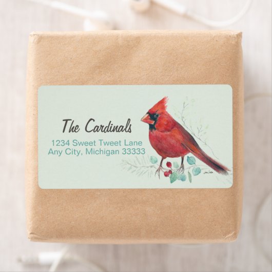 ノーザンレッド（鳥）ショウジョウコウカンチョウウォーターカラーアート ラベル (インサイチュ)