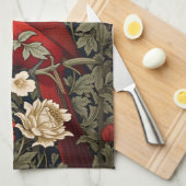 ノーザン（鳥）ショウジョウコウカンチョウフローラウィリアムインスパイアモリス キッチンタオル (四つ折り)