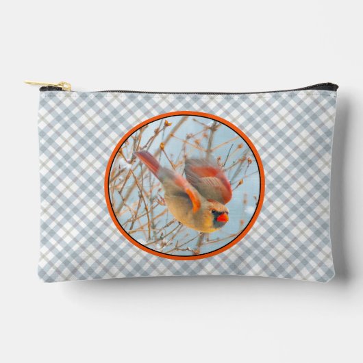ノーザン(鳥)ショウジョウコウカンチョウ飛んでいるイン雪オリジナル写真 アクセサリーポーチ (正面)