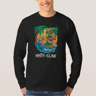 ノースアイランドニュージーランドパームツリーサーフィンビーチV Tシャツ