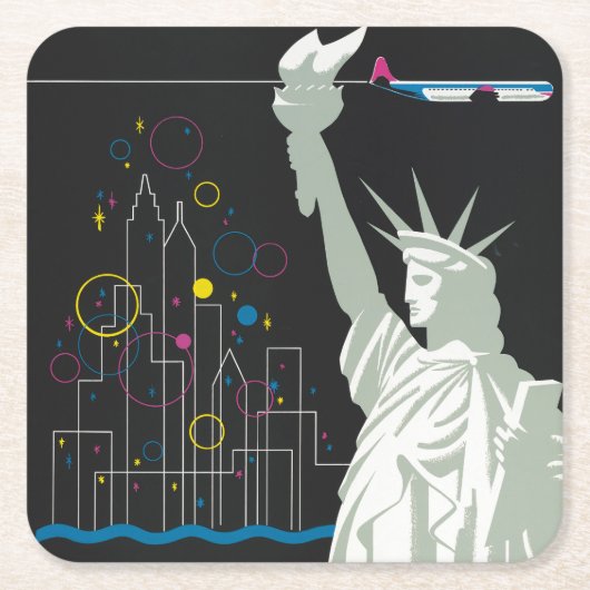 ノースウェスト航空飛んでいるの旅行ポスター スクエアペーパーコースター (正面)