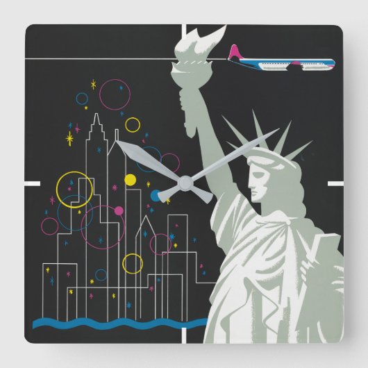 ノースウェスト航空飛んでいるの旅行ポスター スクエア壁時計 (正面)