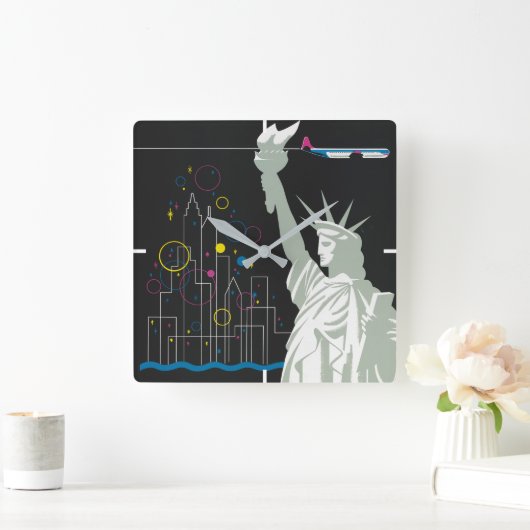 ノースウェスト航空飛んでいるの旅行ポスター スクエア壁時計 (ホーム)