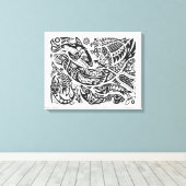 ノースウエストシャーマンとカヌー、クジラ狩りサケ キャンバスプリント (インサイチュ (ウッドフロア))