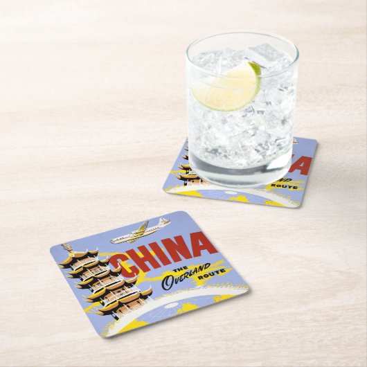 ノースウエスト・オリエント航空の旅行ポスター スクエアペーパーコースター (インサイチュ)