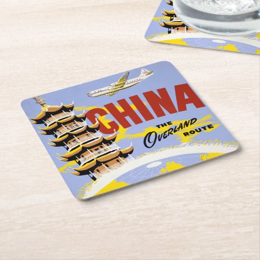 ノースウエスト・オリエント航空の旅行ポスター スクエアペーパーコースター (アングル)