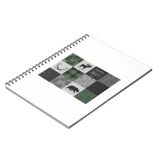 ノースウッズアドベンチャーパッチワーク – グレーと緑 ノートブック (左側)