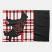 ノースウッ素朴ドブラックベアーシルエットOn Plaid キッチンタオル (横)